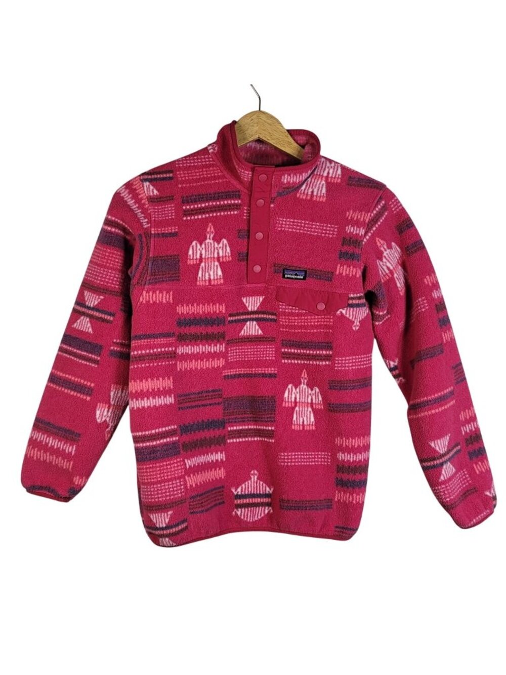Patagonia Girls Synchilla Fleece Pullover Jacket Pink SZ 12 Large Snap-T Collar
